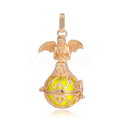Golden Plated Brass Hollow Round Cage Pendants KK-J251-04G-1