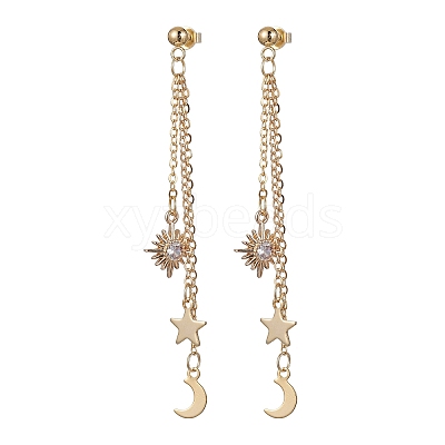 Moon & Star & Sun Cubic Zirconia Dangle Stud Earrings EJEW-JE05545-1