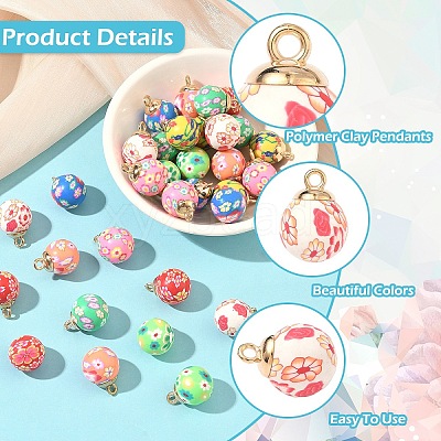 32Pcs 8 Colors Handmade Polymer Clay Pendants CLAY-YW0002-74-1