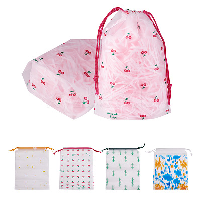 60Pcs 4 Style Plastic Frosted Drawstring Bags ABAG-FW0001-03-1