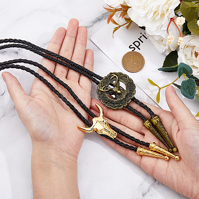 2Pcs 2 Style Adjustable Vintage PU Leather Bolo Ties NJEW-HY0001-01-1