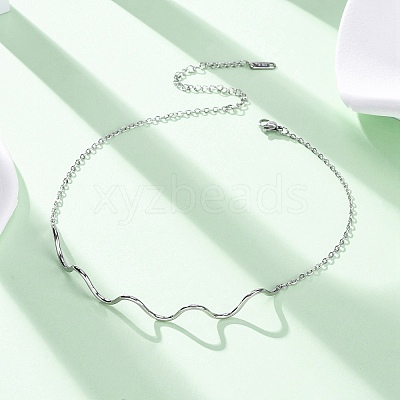 304 Stainless Steel Wave Shape Link Chain Necklaces for Women NJEW-S439-08P-1