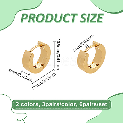 6 Pairs 2 Colors 304 Stainless Steel Huggie Hoop Earrings EJEW-GO0001-07-1