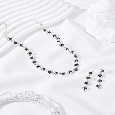 Alloy Rhinestone Necklaces & Stud Earrings Sets SJEW-LP0001-47C-1