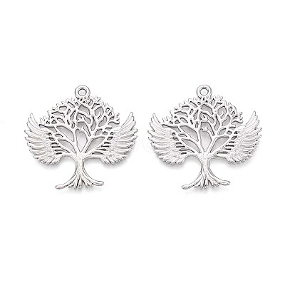 304 Stainless Steel Hollow Tree of Life with Angel Wings Pendants STAS-T067-39P-1