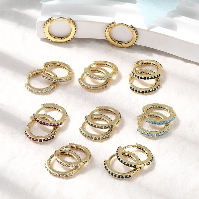 Brass Micro Pave Cubic Zirconia Hoop Earrings EJEW-P322-01G-1