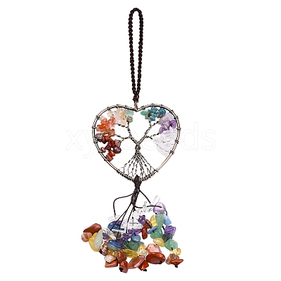 Wire Wrapped Chips Natural Gemstone Big Pendant Decorations HJEW-SZ0001-25D-1