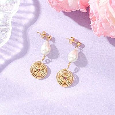 Glass Pearl Dangle Stud Earrings EJEW-JE06543-01-1