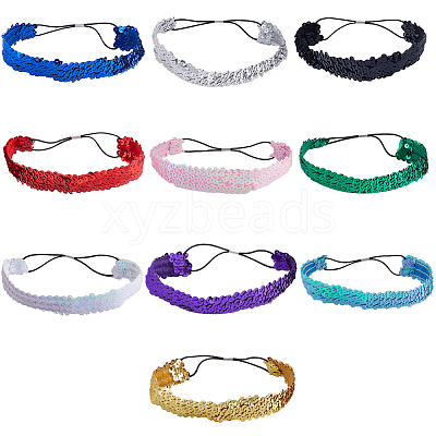 10Pcs 10 Color Wide Stretch Sparkling Polyester Headband OHAR-GF0001-26-1
