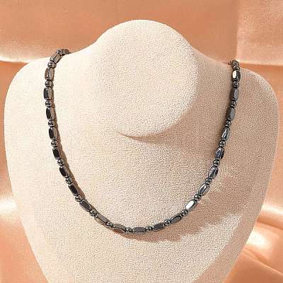 Round Cuboid Synthetic Non-Magnetic Hematite Beaded Necklaces NJEW-R020-05-1