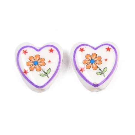 Floral Printed Porcelain Beads PORC-A033-01G-1