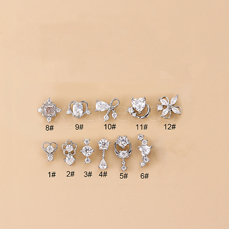 316L Surgical Stainless Steel Micro Pave Clear Cubic Zirconia L-Shaped Nose Rings WGD2F1E-02-1