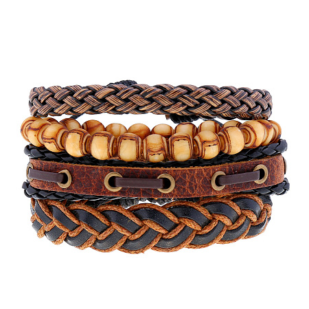 4Pcs Weave Imitation Leather Multi-strand Bracelets for Men WGB022D-07-1