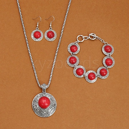 Alloy with Synthetic Turquoise Pendant Necklaces & Link Bracelets & Dangle Earring Sets WGBFEA3-05-1