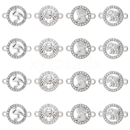 SUNNYCLUE 32Pcs 4 Styles Alloy Crystal Rhinestone Connector Charms FIND-SC0007-40-1