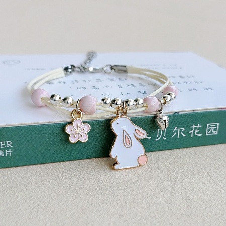 Cute Cartoon Rabbit Alloy Enamel Three Layer Multi-strand Charm Bracelets for Women TU6041-9-1