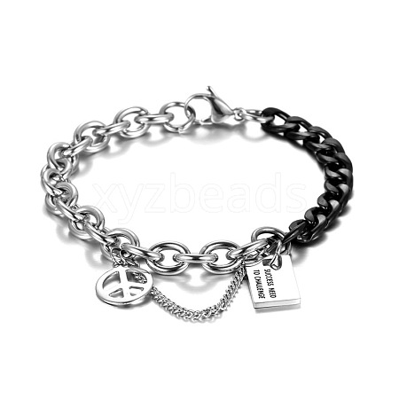 Two Tone Peace Symbol & Quote Charm Bracelets FS-WGFBFF4-01-1