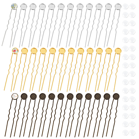 36Pcs 3 Colors Iron Hair Fork Findings IFIN-UN0001-25-1