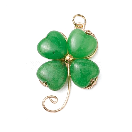 Dyed Natural Malaysia Jade Copper Wire Wrapped Shamrock Pendants PALLOY-JF02972-02-1