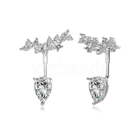 Teardrop 925 Sterling Silver Micro Pave Cubic Zirconia Stud Earrings for Woman EJEW-F350-06P-1