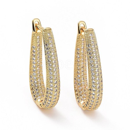 Clear Cubic Zirconia Teardrop Hoop Earrings EJEW-F304-04G-1