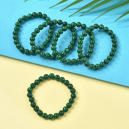 Synthetic Malachite Bead Stretch Bracelets X-BJEW-K212-B-031-1