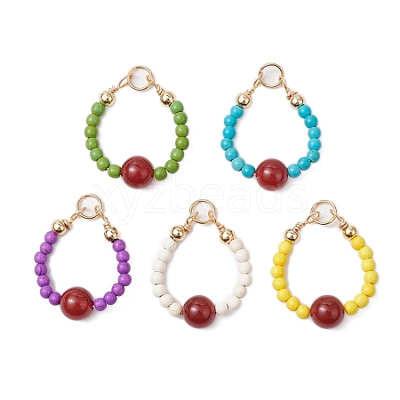 5Pcs 5 Colors Natural Carnelian(Dyd & Heated) and Dyed Synthetic Turquoise Pendants PALLOY-JF03191-1