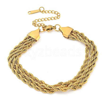 304 Stainless Steel 3-Strand Rope Chain Bracelets for Women BJEW-G707-02G-1