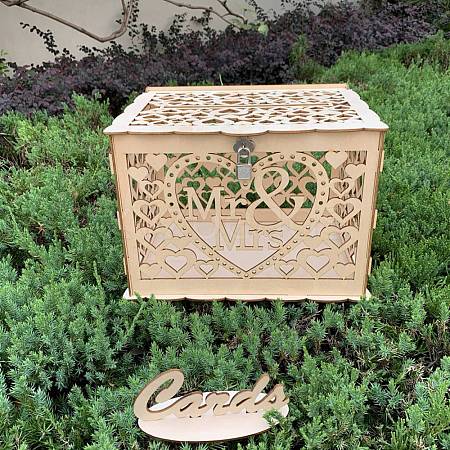 Rectangle Hollow Wood Wedding Card Box with Iron Lock HULI-PW0002-147F-1