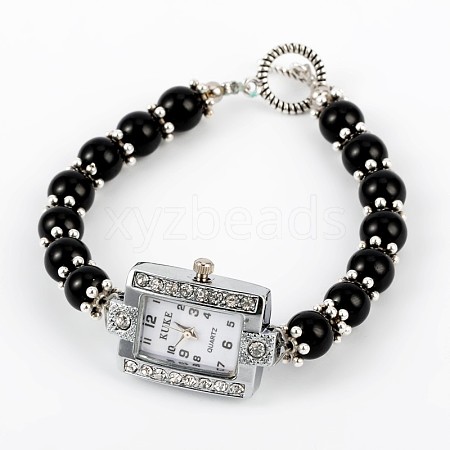 Rectangle Alloy Rhinestone Electronic Watch Bracelets BJEW-JB01737-02-1