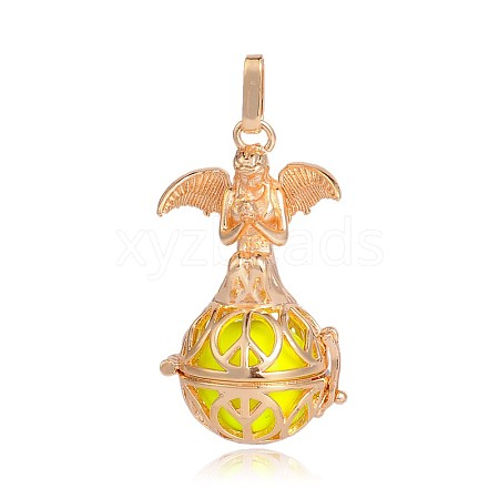 Golden Plated Brass Hollow Round Cage Pendants KK-J251-04G-1