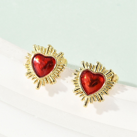 Brass Enamel Stud Earrings for Women EJEW-A126-05C-G-1