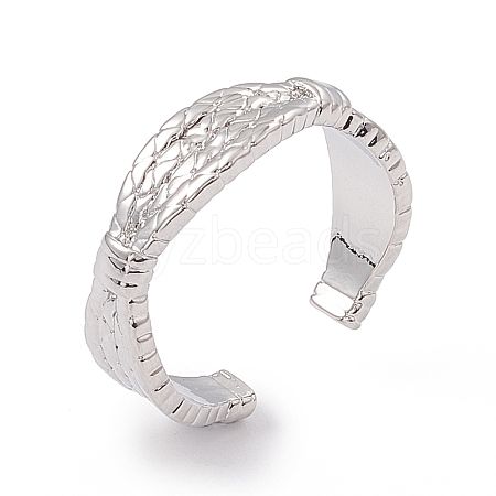 Brass Twist Rope Open Cuff Ring for Women RJEW-P079-02P-1