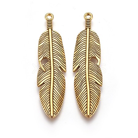 Tibetan Style Alloy Feather Big Pendants X-TIBEP-A12720-AG-RS-1