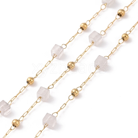 Natural Rose Quartz Square Beaded Chains AJEW-SZ0002-43F-1