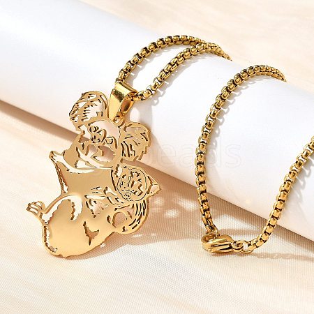 304 Stainless Steel Laser Cut Mother and Baby Koala Pendant Box Chain Necklaces for Women Men NJEW-E156-01G-1