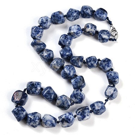 Natural Blue Spot Jasper Nuggets Beaded Necklaces for Women Men NJEW-K388-01M-1