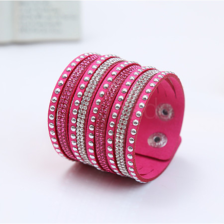 9-row Suede Cord & Rhinestone & Alloy Rivet Wrap Bracelets WG9BE7D-16-1