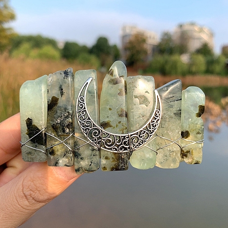 Natural Prehnite Snap Hair Clips PW-WGA30F0-06-1