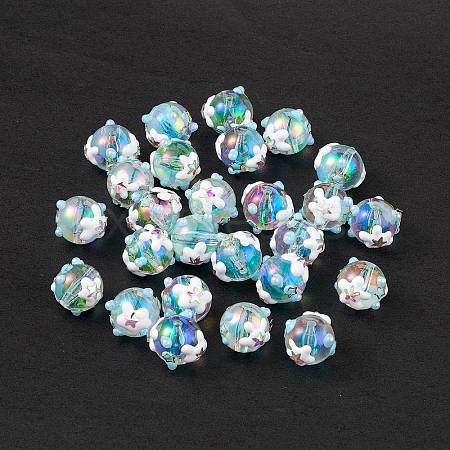 UV Plating Rainbow Iridescent Acrylic Enamel Beads X-OACR-I003-10-1