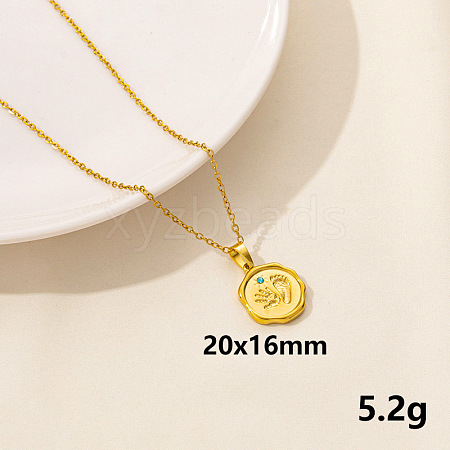 Stainless Steel Flat Round with Hand & Footprint Pendant Necklaces HK0528-4-1