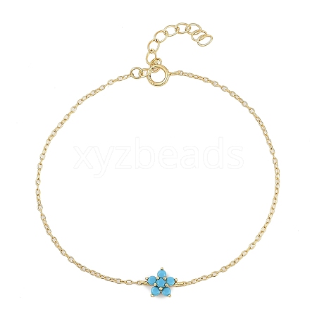 925 Sterling Silver Cubic Zirconia & Synthetic Turquoise Flower Link Bracelets XT0862-3-1