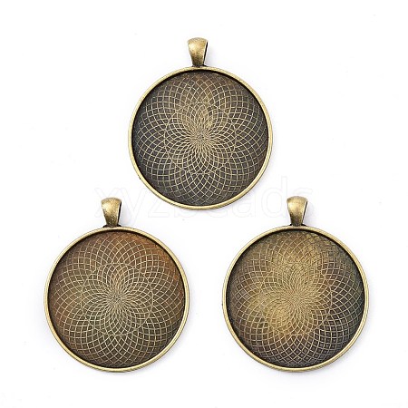 Tibetan Style Flat Round Alloy Big Pendant Cabochon Settings TIBEP-Q049-09AB-NR-1