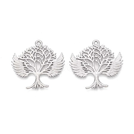 304 Stainless Steel Hollow Tree of Life with Angel Wings Pendants STAS-T067-39P-1