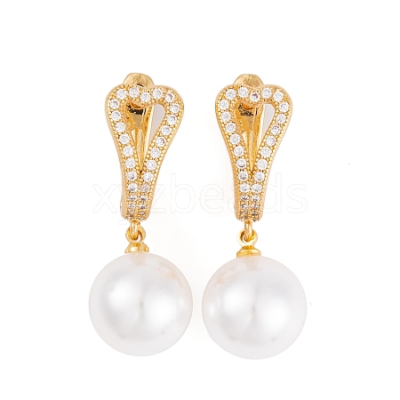Rack Plating Brass Clear Cubic Zirconia ABS Pearl Earrings EJEW-S219-15G-05-1