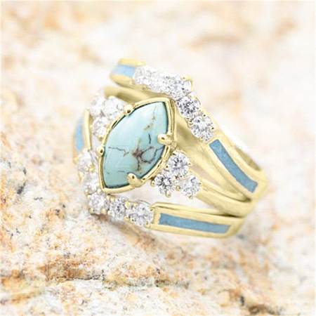 3Pcs Horse Eye Alloy & Crystal Rhinestone & Synthetic Turquoise Finger Rings FS-WG40CFA-04-1