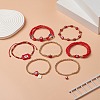 7Pcs 7 Style Evil Eye Lampwork & Glass Seed & Brass Beaded Stretch Bracelets Set for Women BJEW-JB09249-01-5