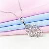 Simple Real Platinum Plated Eco-Friendly Brass Hollow Leaf Pendant Necklaces NJEW-AA00076-02P-2