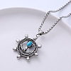 Stylish Stainless Steel Synthetic Turquoise Ship Wheel Pendant Punk Necklaces for Men's Fashion SI8136-1-1