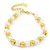 304 Stainless Steel & 201 Stainless Steel & Plastic Pearl Round Beaded Bracelets for Women BJEW-G717-01A-G-1